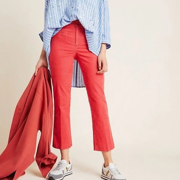 Anthropologie Pants - Anthropologie Red Corduroy Flare Ankle Pants